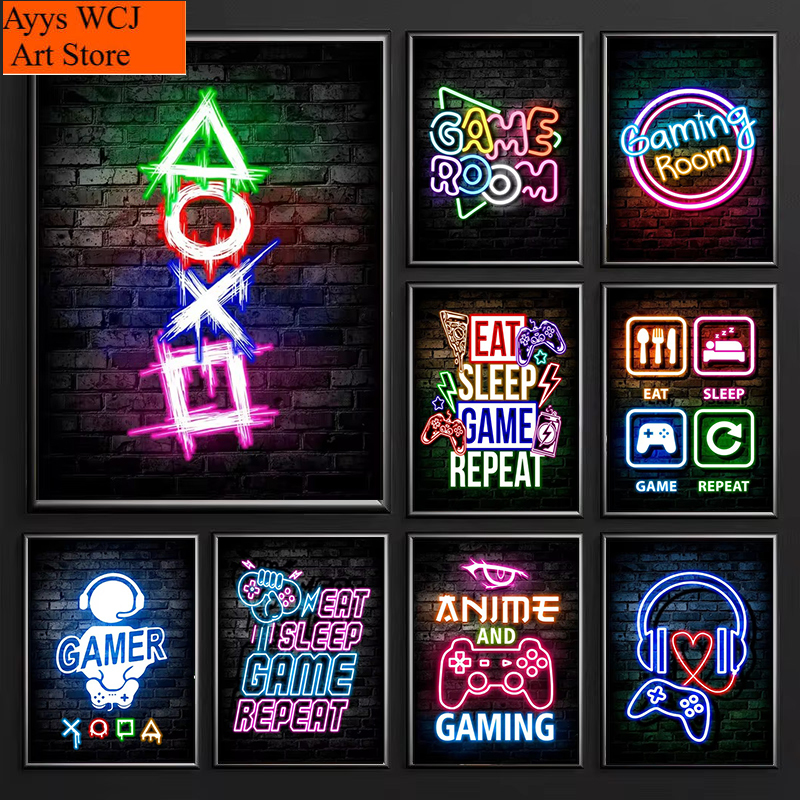 Esports Gaming Room - 1pc frameless Canvas Painting Gaming Neon